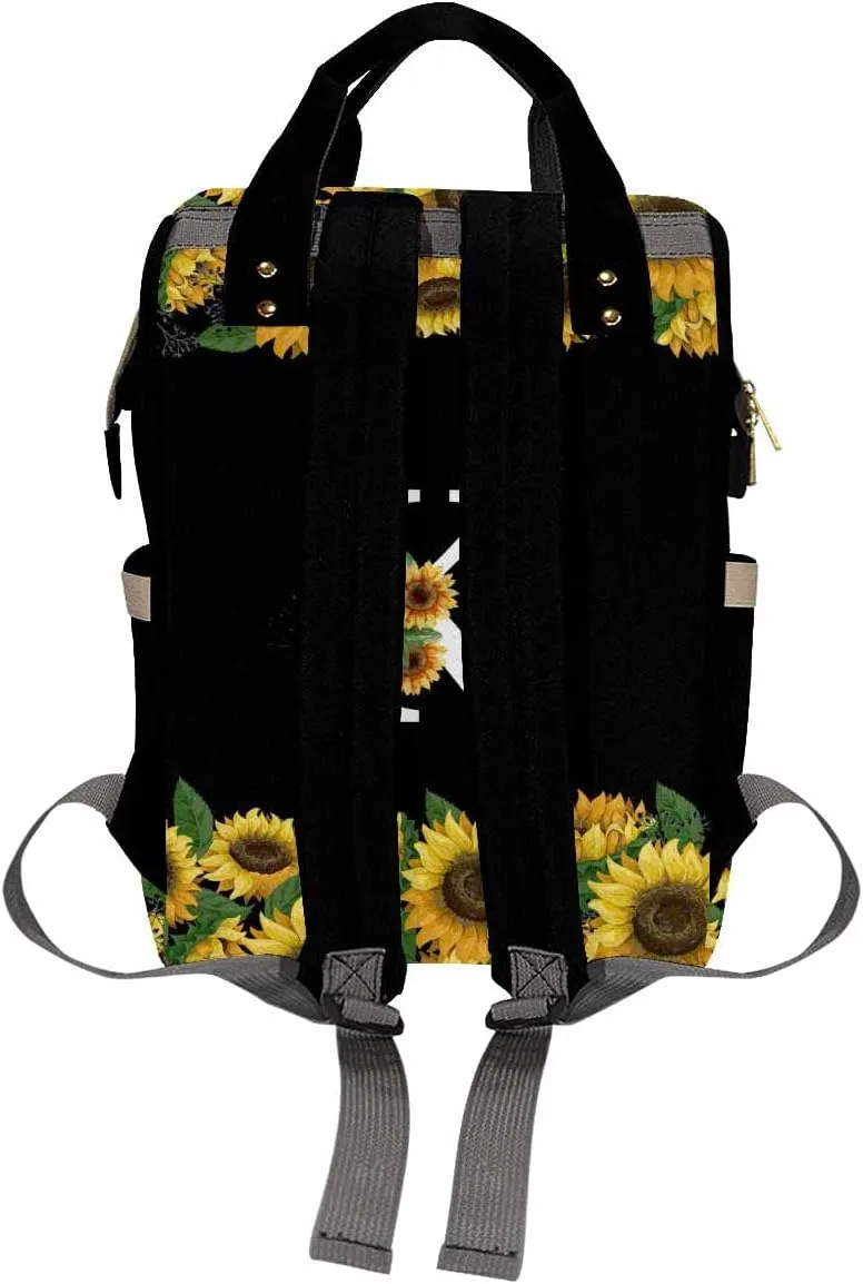 Personalized Backpack with Name, Custom Diaper Bag Warm Sunflower with Initial Fashion Multi-Function Nursing Bags Shoulder Bag Casual Daypack Bag for Mom Shopping Present