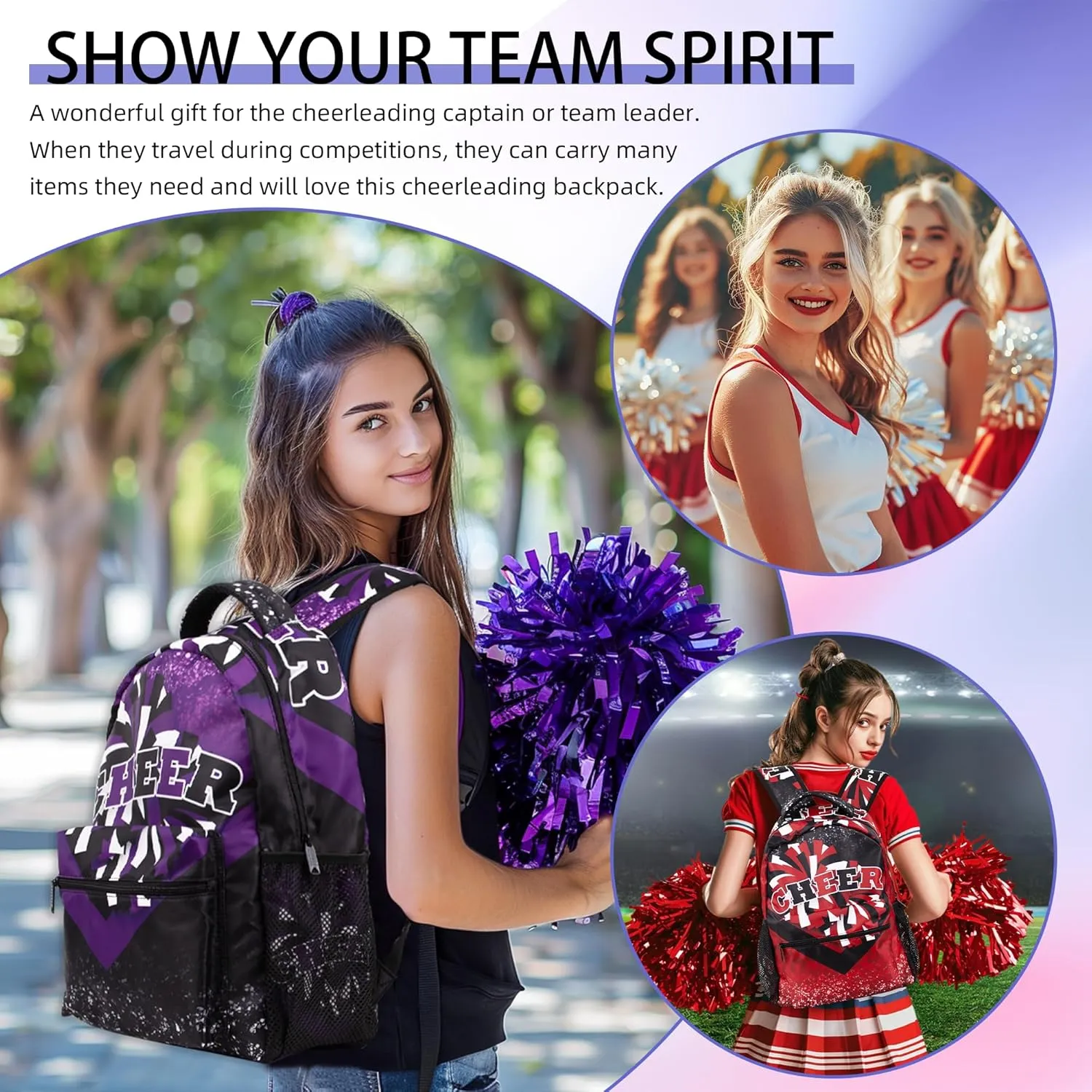 Personalized Cheer Backpack, Custom Cheerleader Backpack with Name, Customize Cheerleading Backpack (Blue&Red)