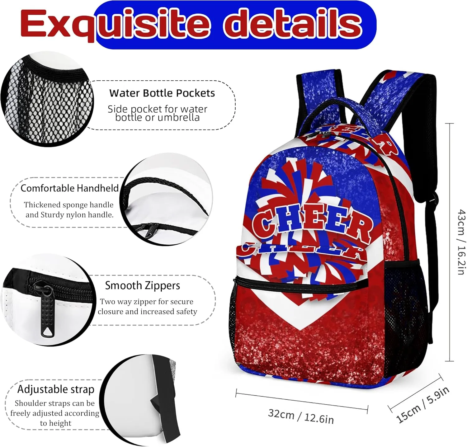 Personalized Cheer Backpack, Custom Cheerleader Backpack with Name, Customize Cheerleading Backpack (Blue&Red)