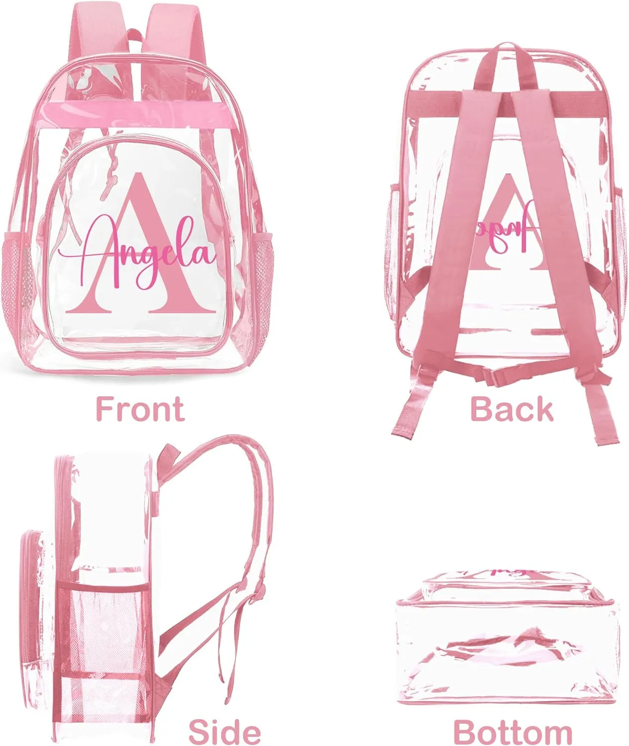 Personalized Clear Backpacks with Name, Custom Letter Clear Backpack for Gifts, with Reinforced Strap & Large Capacity PVC Transparent Waterproof Backpacks for Travel Camping Work