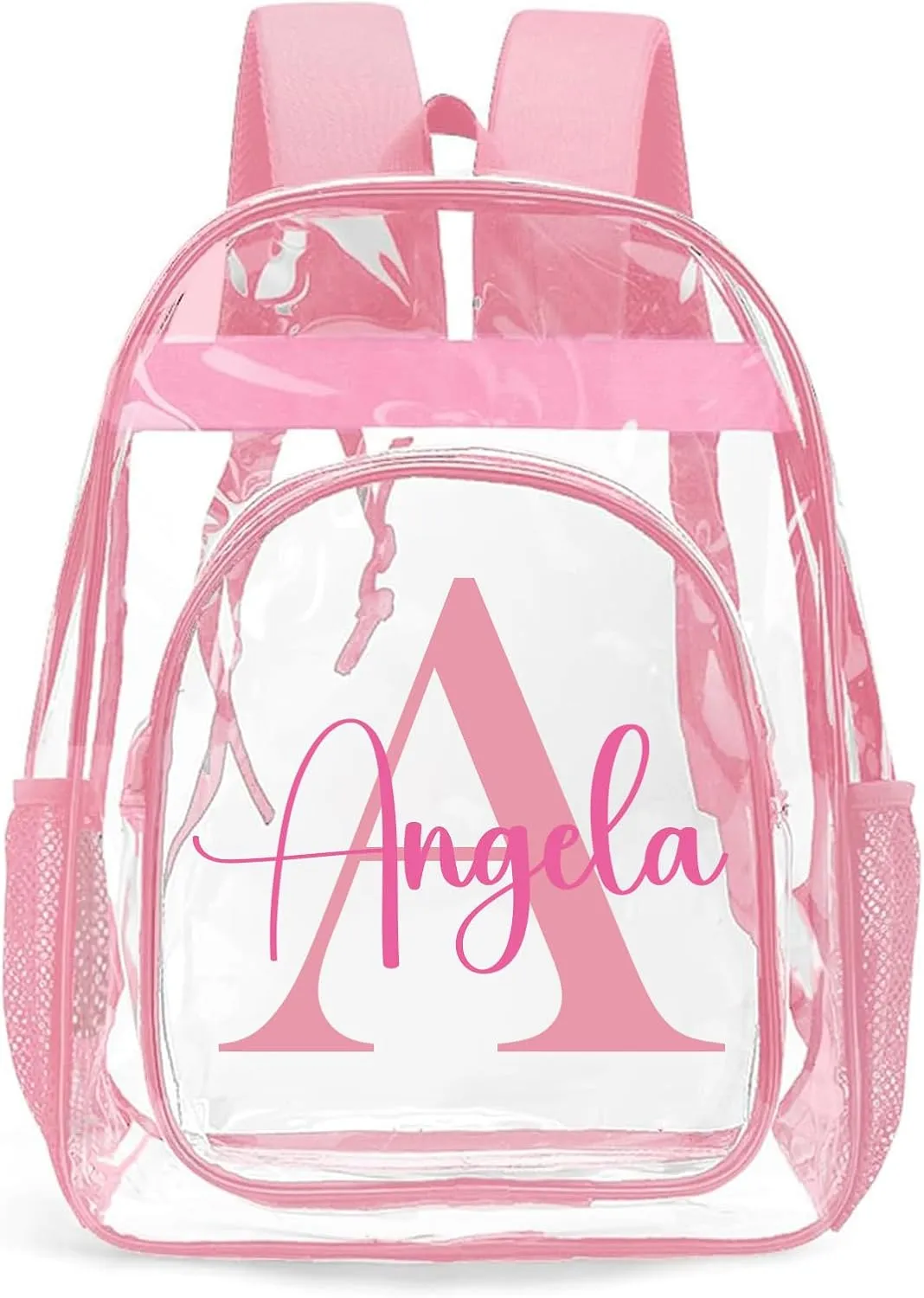 Personalized Clear Backpacks with Name, Custom Letter Clear Backpack for Gifts, with Reinforced Strap & Large Capacity PVC Transparent Waterproof Backpacks for Travel Camping Work