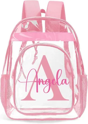 Personalized Clear Backpacks with Name, Custom Letter Clear Backpack for Gifts, with Reinforced Strap & Large Capacity PVC Transparent Waterproof Backpacks for Travel Camping Work