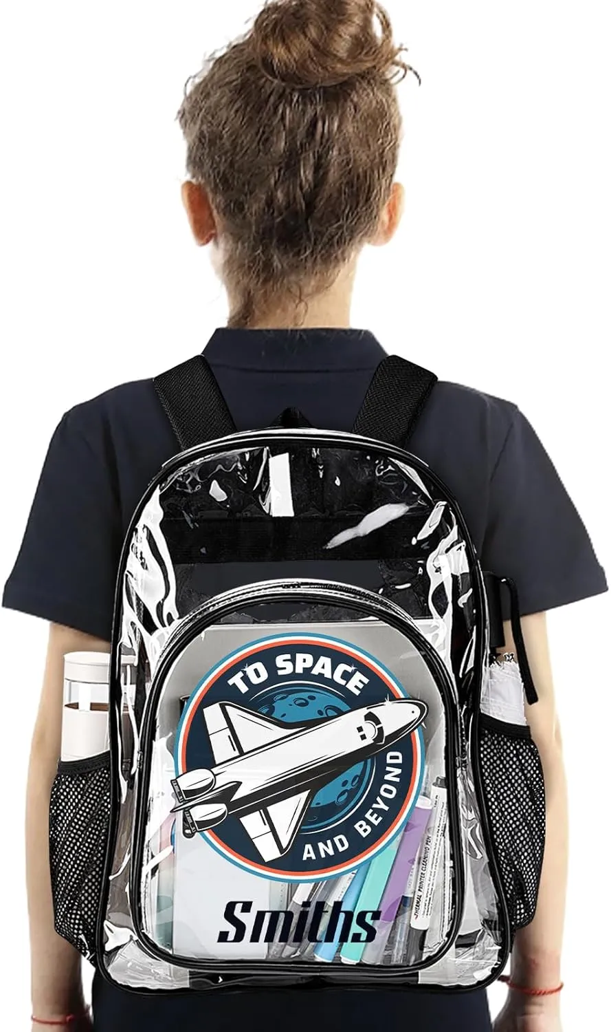 Personalized Clear School Backpack for Boys, Custom Rocket Planet Pattern Backpacks with Name, TPU Waterproof Transparent Bookbag Suitable for Kids, Best Back to School Gifts