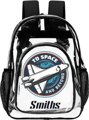 Personalized Clear School Backpack for Boys, Custom Rocket Planet Pattern Backpacks with Name, TPU Waterproof Transparent Bookbag Suitable for Kids, Best Back to School Gifts