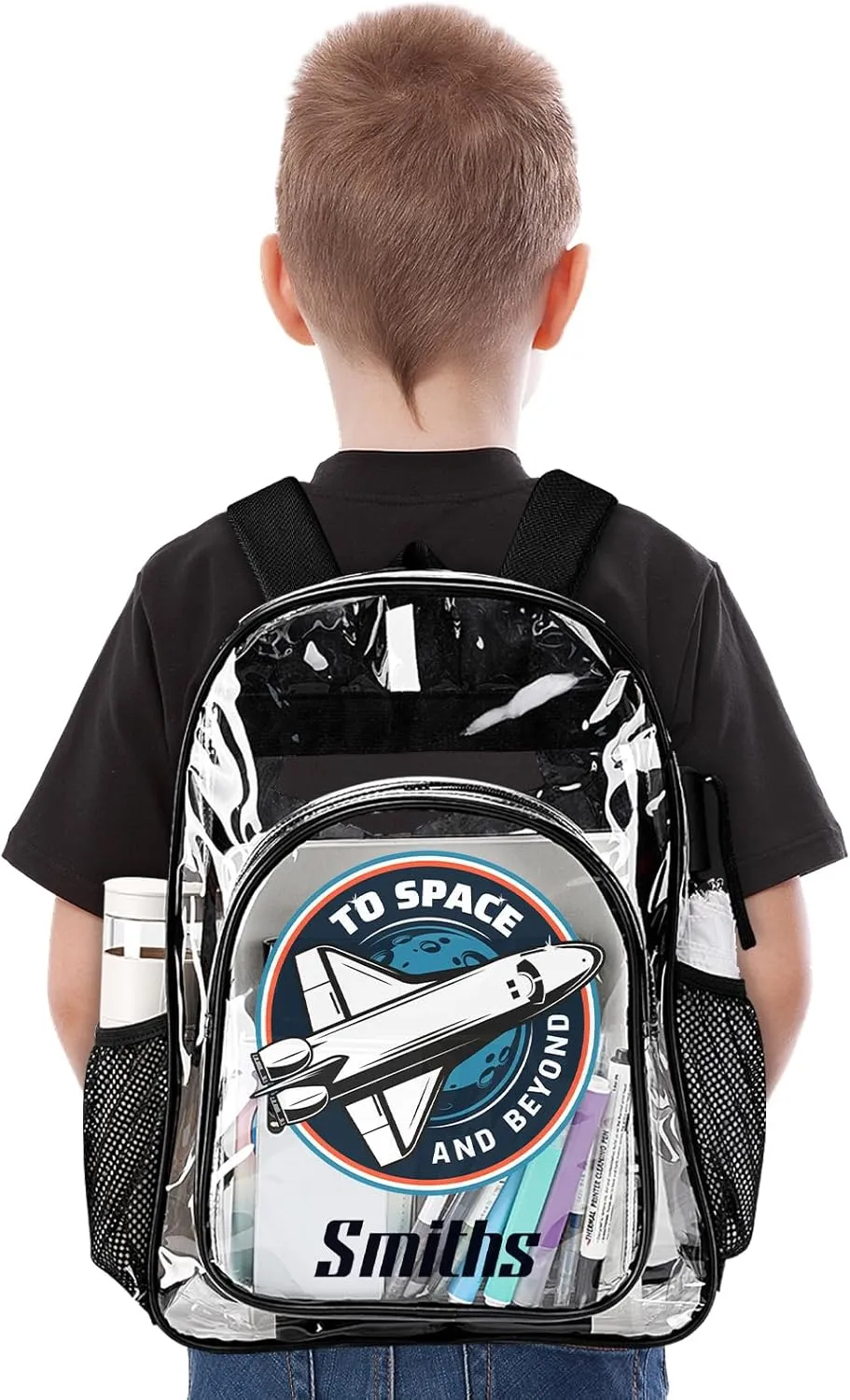 Personalized Clear School Backpack for Boys, Custom Rocket Planet Pattern Backpacks with Name, TPU Waterproof Transparent Bookbag Suitable for Kids, Best Back to School Gifts