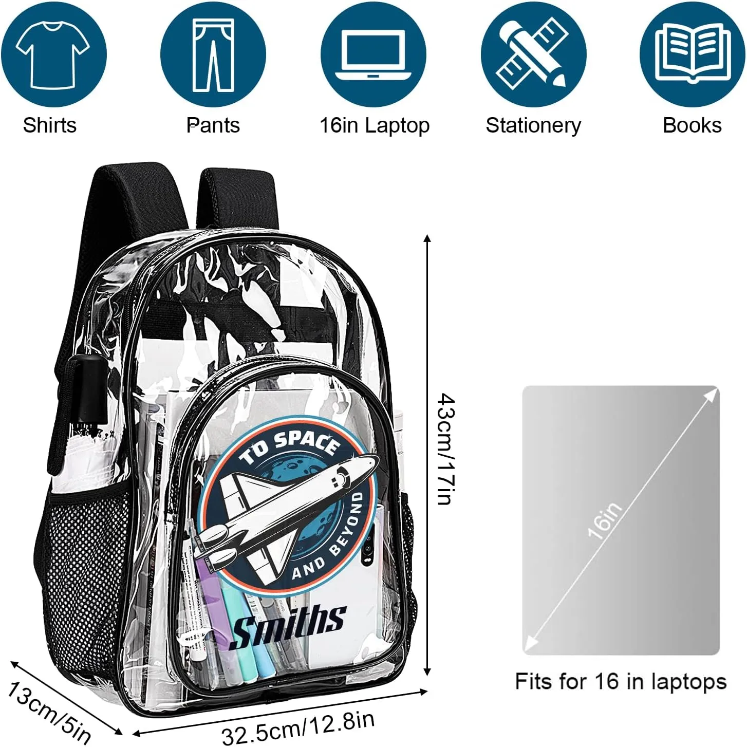 Personalized Clear School Backpack for Boys, Custom Rocket Planet Pattern Backpacks with Name, TPU Waterproof Transparent Bookbag Suitable for Kids, Best Back to School Gifts