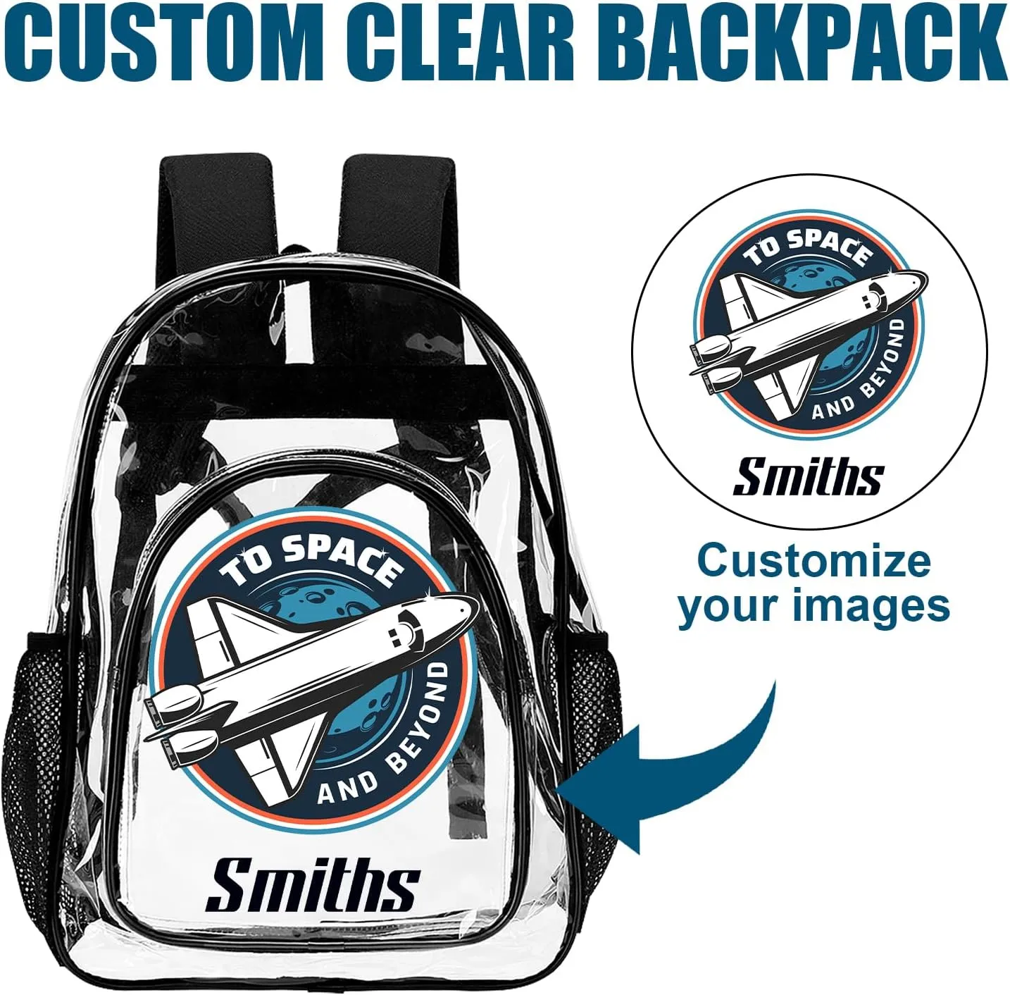 Personalized Clear School Backpack for Boys, Custom Rocket Planet Pattern Backpacks with Name, TPU Waterproof Transparent Bookbag Suitable for Kids, Best Back to School Gifts