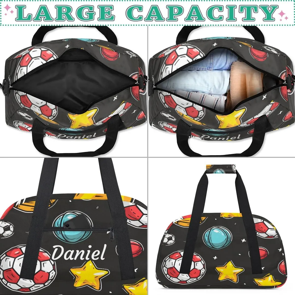 Personalized Duffel Bags for Kids Custom Gym Bag Small Dance Bag Luggage Bags for Boys and Girls Soccer Stars