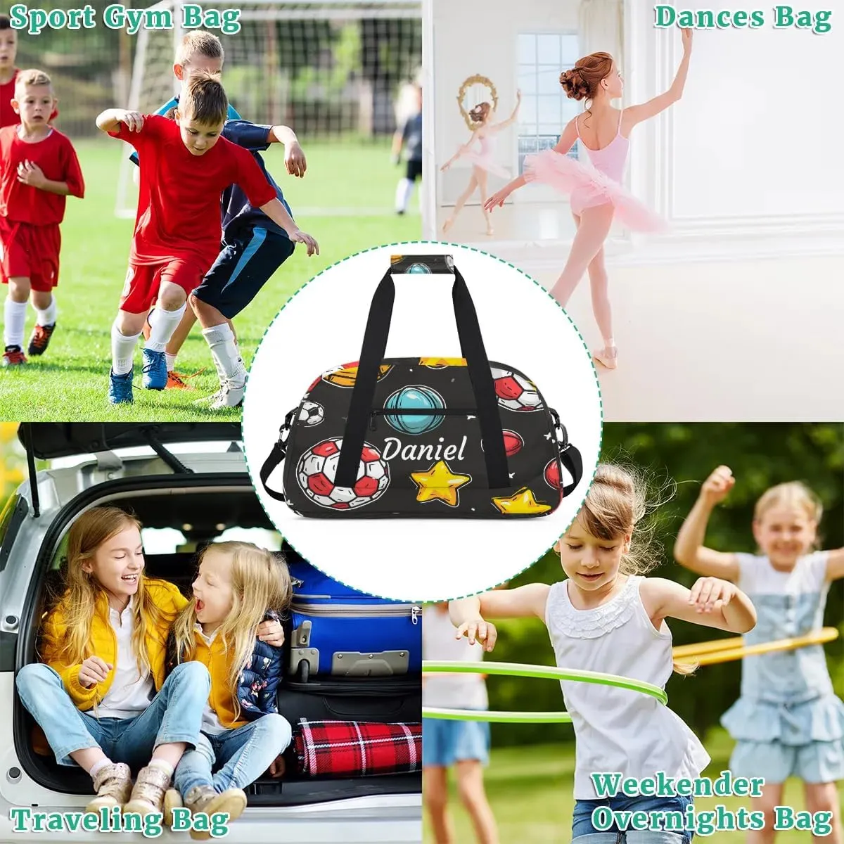Personalized Duffel Bags for Kids Custom Gym Bag Small Dance Bag Luggage Bags for Boys and Girls Soccer Stars