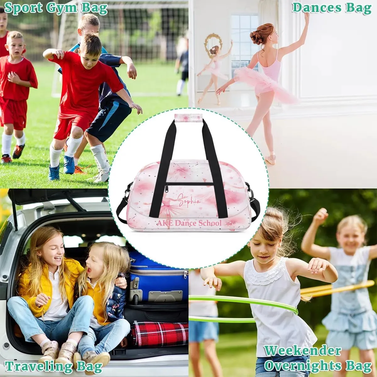 Personalized Duffel Bags for Kids Gym Bag with Name Small Dance Bag for Girls Luggage Bags Pink Dancer