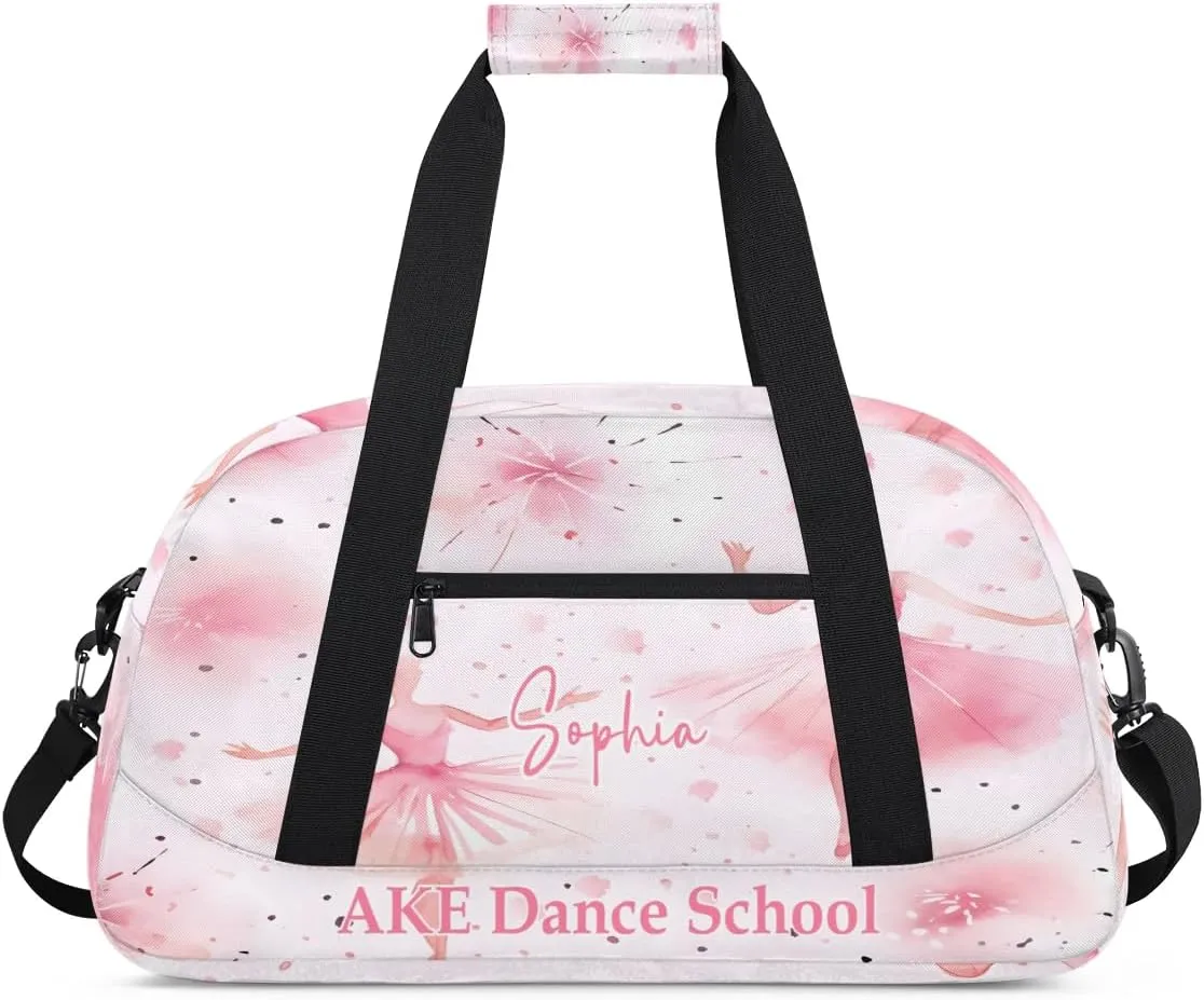 Personalized Duffel Bags for Kids Gym Bag with Name Small Dance Bag for Girls Luggage Bags Pink Dancer