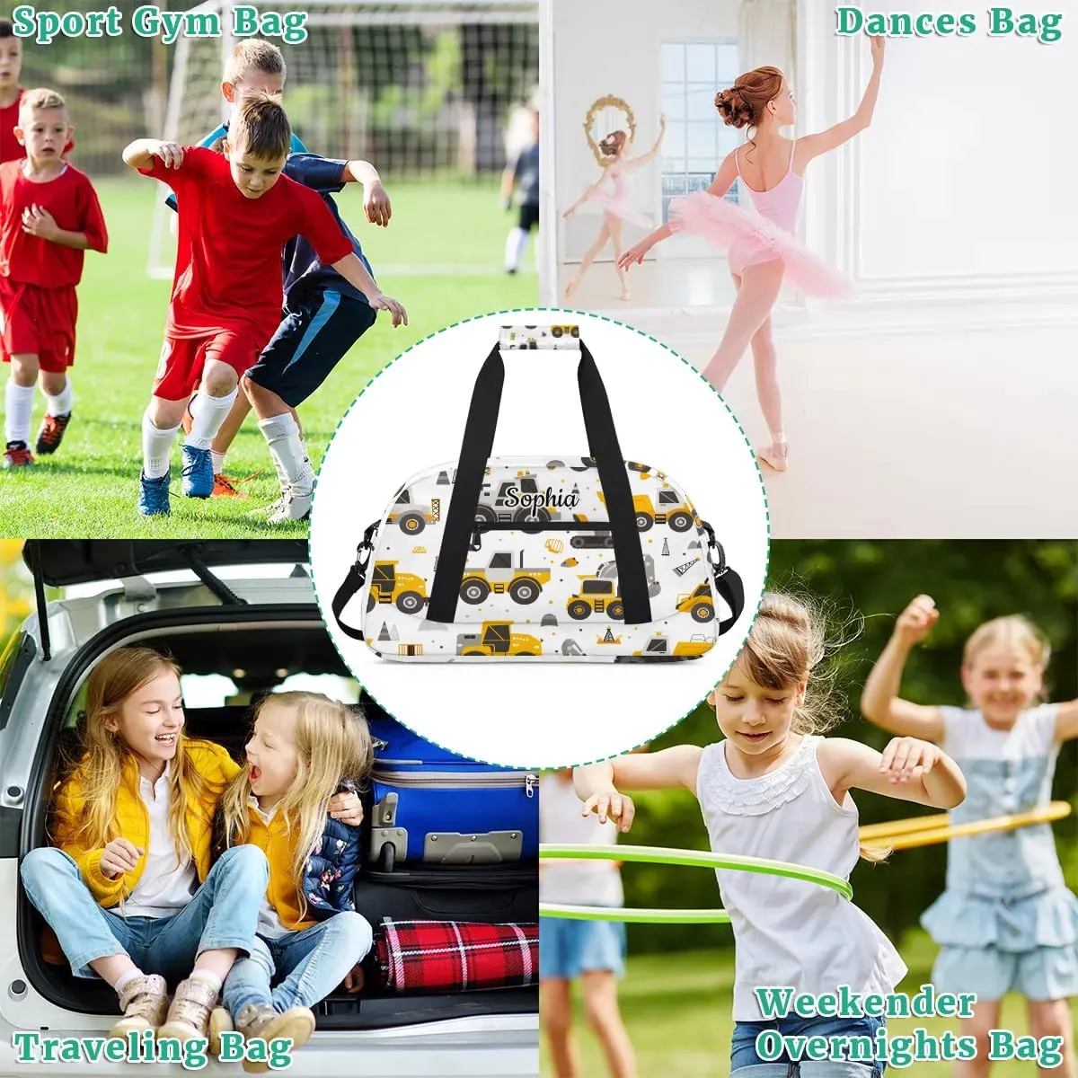 Personalized Duffel Bags for Kids Gym Bag with Name Small Kids Duffel Bag Boys Luggage Bags Yellow Cars