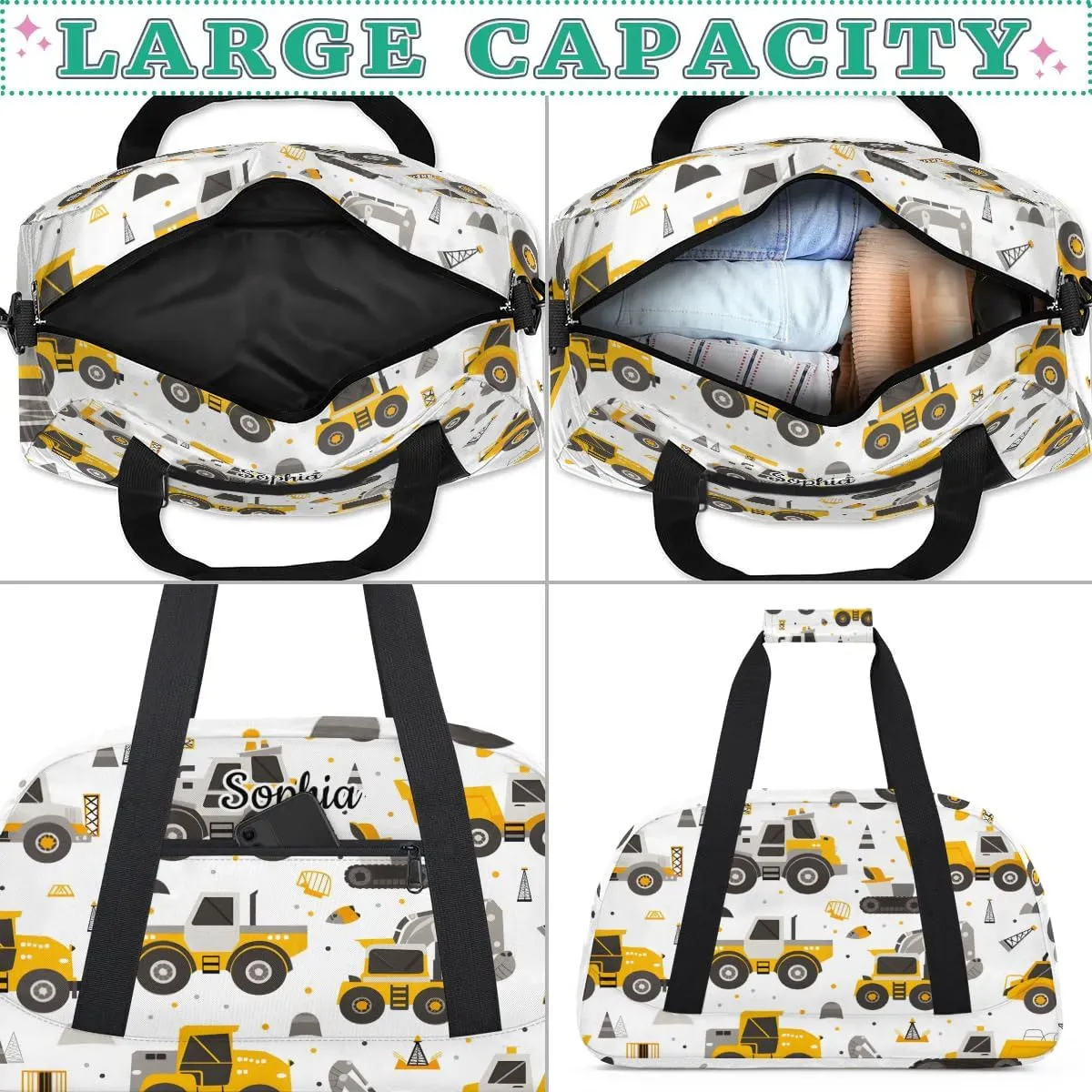 Personalized Duffel Bags for Kids Gym Bag with Name Small Kids Duffel Bag Boys Luggage Bags Yellow Cars