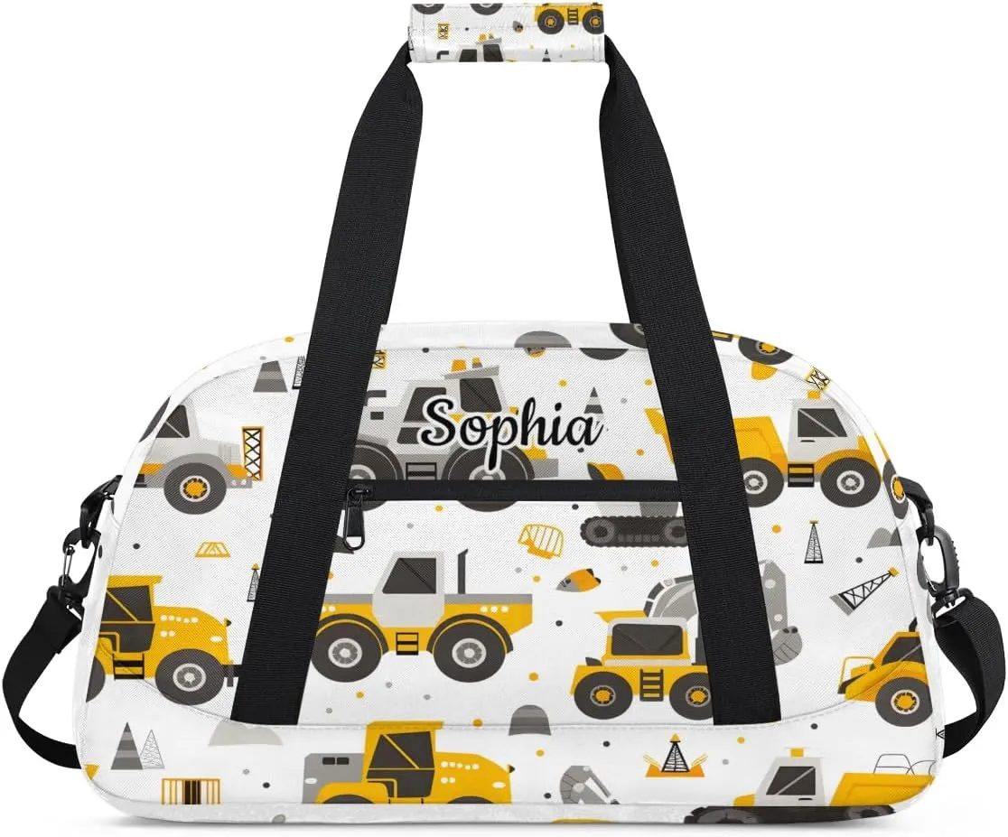Personalized Duffel Bags for Kids Gym Bag with Name Small Kids Duffel Bag Boys Luggage Bags Yellow Cars