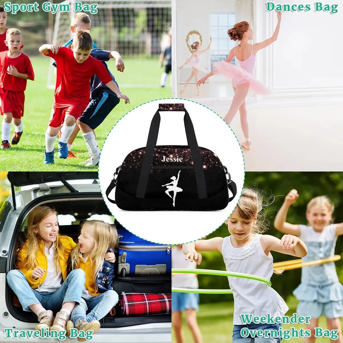 Personalized Duffels Bags for Kids Custom Gym Bag Small Dance Bag Travel Luggage Bags for Sports Red Glitter Print