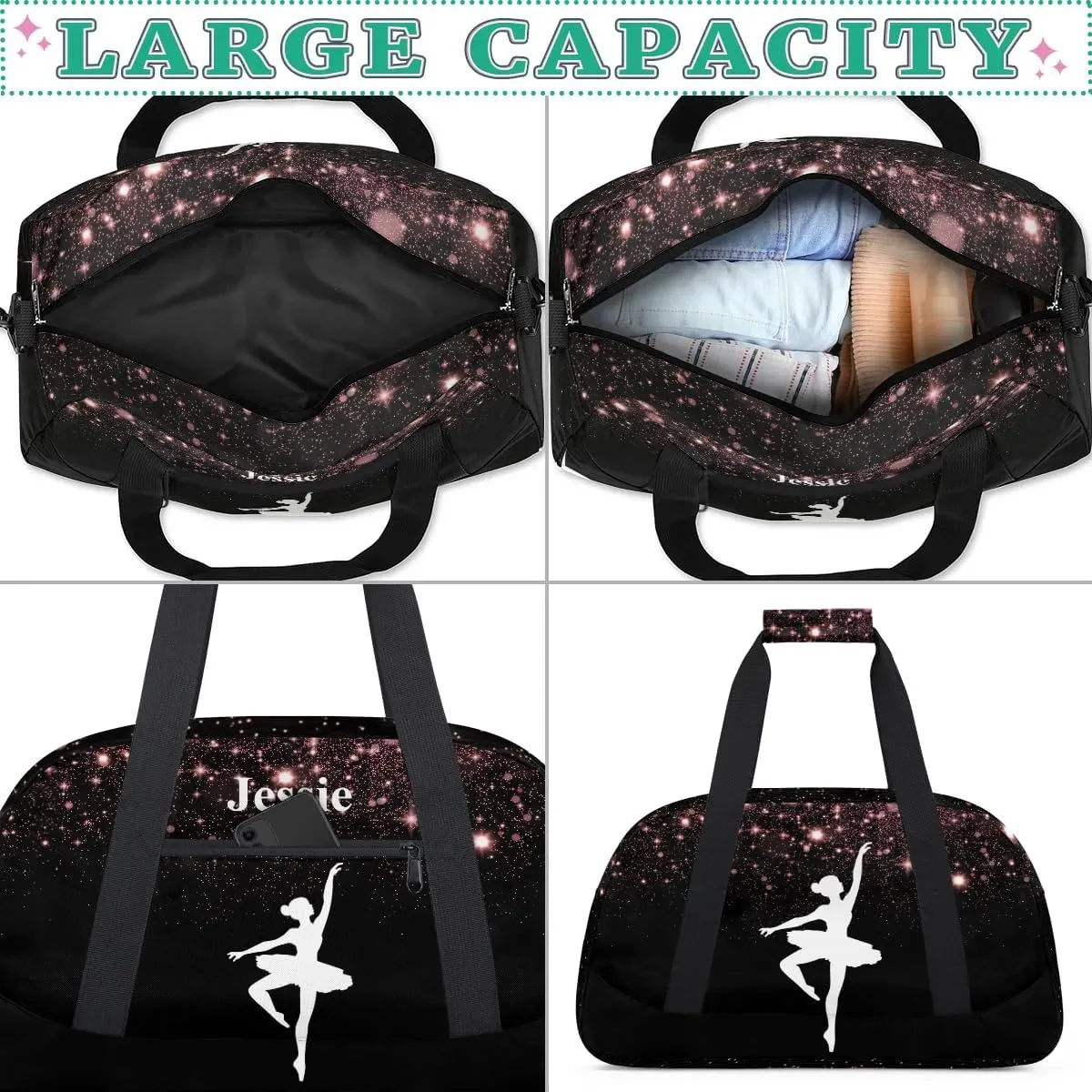 Personalized Duffels Bags for Kids Custom Gym Bag Small Dance Bag Travel Luggage Bags for Sports Red Glitter Print