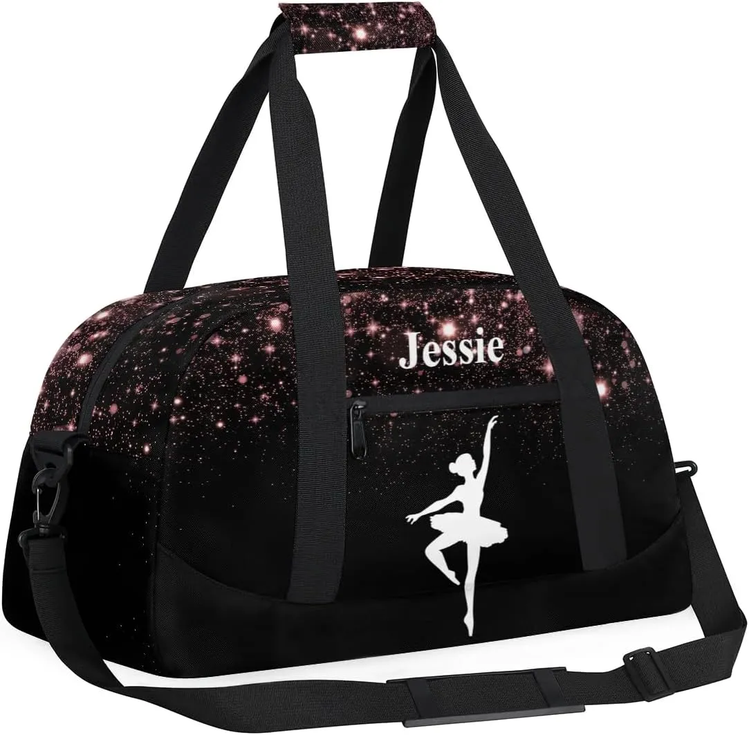 Personalized Duffels Bags for Kids Custom Gym Bag Small Dance Bag Travel Luggage Bags for Sports Red Glitter Print