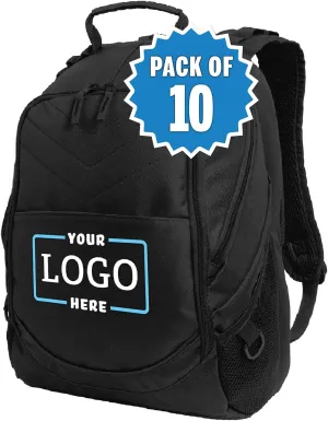 Personalized Embroidered Computer Backpack, Black, 10 Pack - Add Your Logo - Customized Casual Computer Backpack for Business