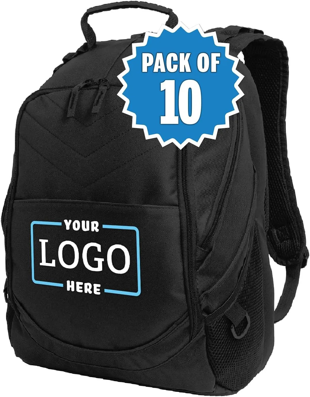 Personalized Embroidered Computer Backpack, Black, 10 Pack - Add Your Logo - Customized Casual Computer Backpack for Business
