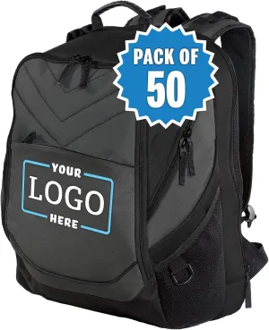 Personalized Embroidered Computer Backpack, Dark Charcoal/Black, 50 Pack - Add Your Logo - Customized Casual Computer Backpack for Business