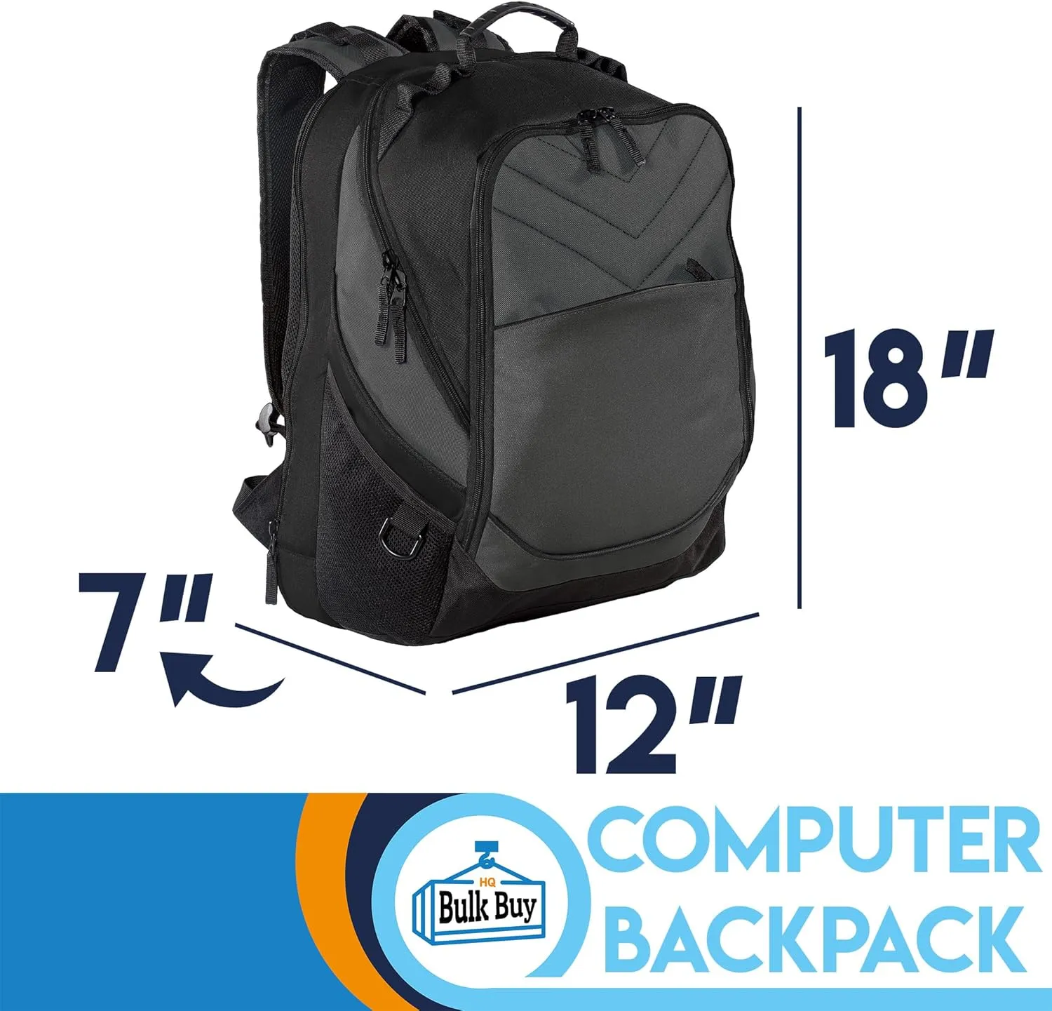 Personalized Embroidered Computer Backpack, Dark Charcoal/Black, 50 Pack - Add Your Logo - Customized Casual Computer Backpack for Business