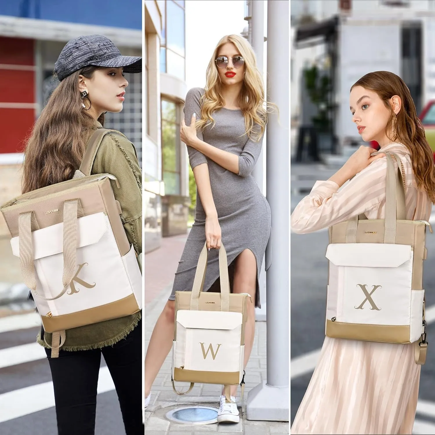 Personalized Initial Laptop Tote Bag Women-15.6" Backpack Purse with USB Port, 2023 Christmas Gift/Birthday Gifts for Women/Teen Girls/Coworker/Colleage, Waterproof Teacher Work Bag-Letter B