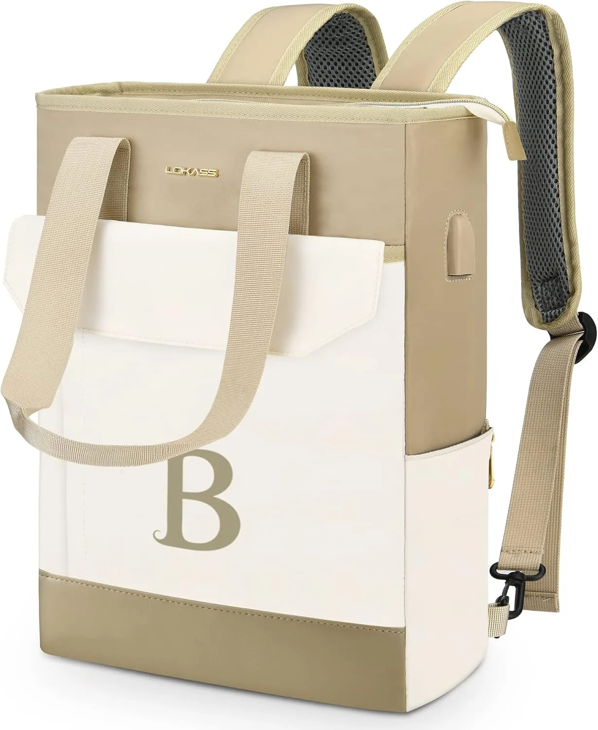 Personalized Initial Laptop Tote Bag Women-15.6" Backpack Purse with USB Port, 2023 Christmas Gift/Birthday Gifts for Women/Teen Girls/Coworker/Colleage, Waterproof Teacher Work Bag-Letter B