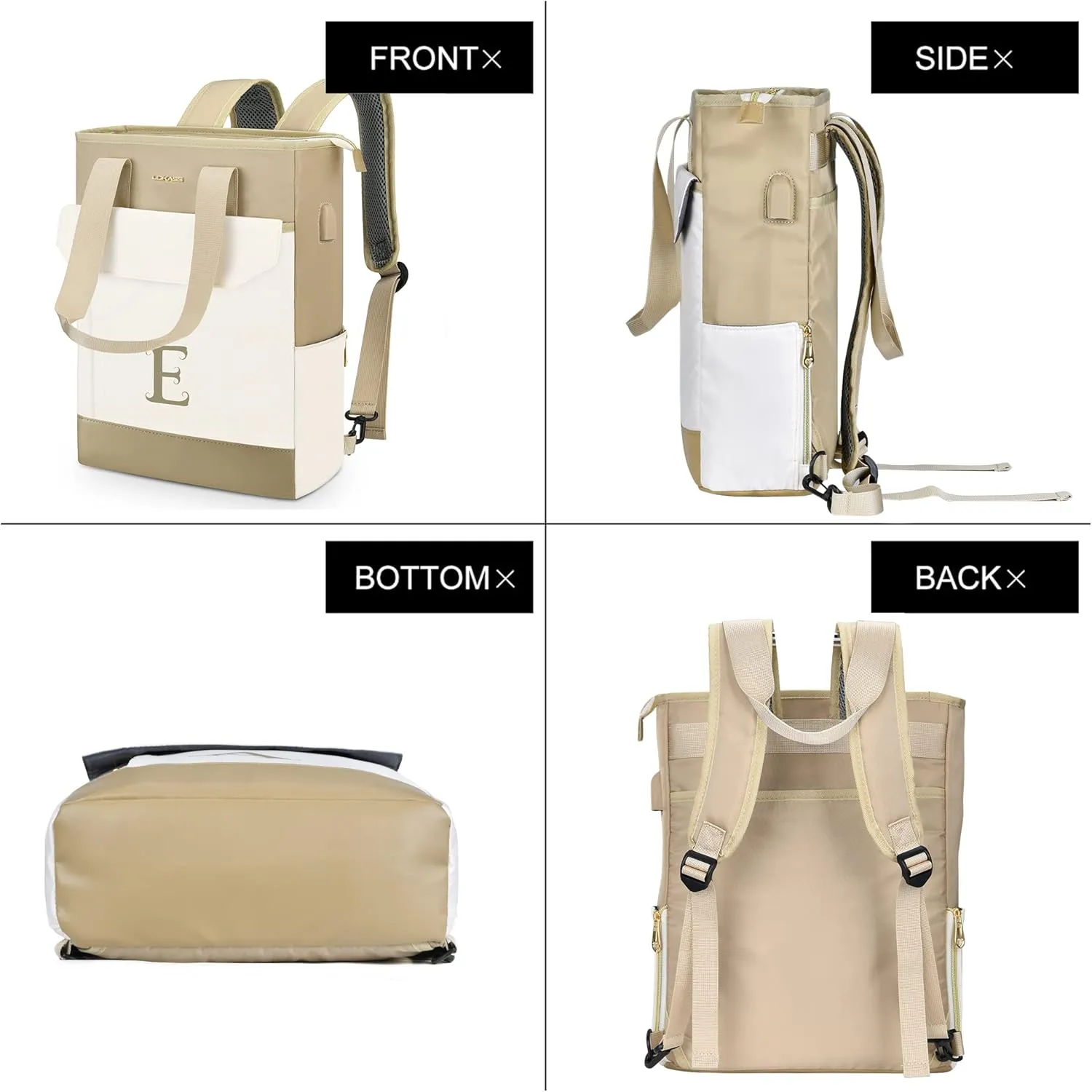 Personalized Initial Laptop Tote Bag Women-15.6" Backpack Purse with USB Port, 2023 Christmas Gift/Birthday Gifts for Women/Teen Girls/Coworker/Colleage, Waterproof Teacher Work Bag-Letter X