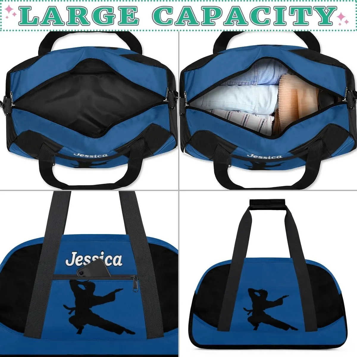 Personalized Kids Gym Bag, Custom Sport Duffel Bag for Boys - Overnight Weekender Bag Carry on Tote for Airplane Swim Travel - Taekwondo Blue