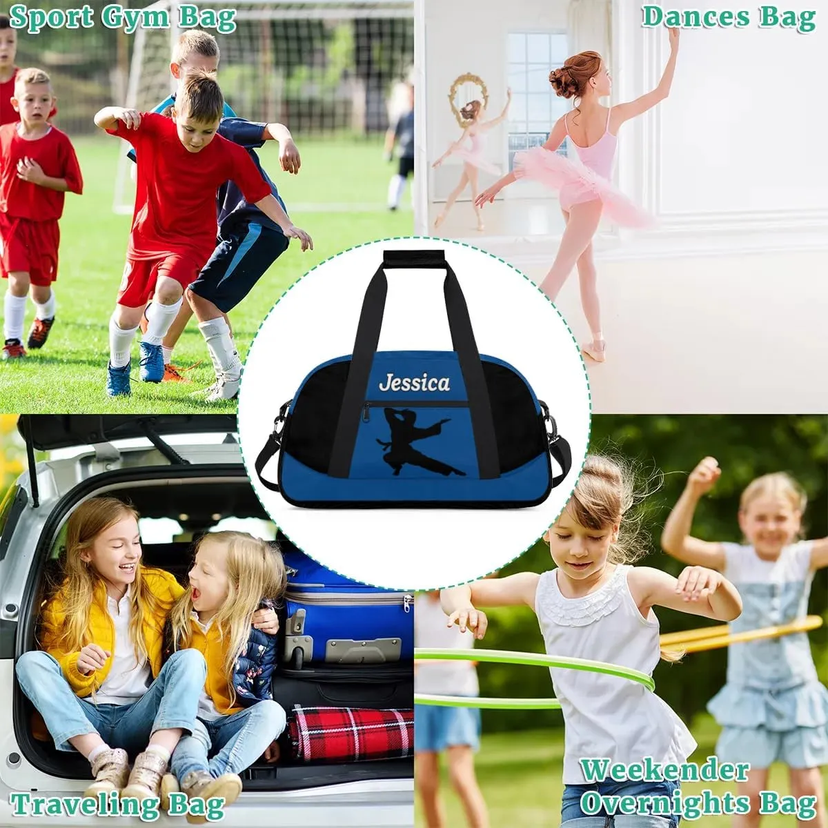 Personalized Kids Gym Bag, Custom Sport Duffel Bag for Boys - Overnight Weekender Bag Carry on Tote for Airplane Swim Travel - Taekwondo Blue