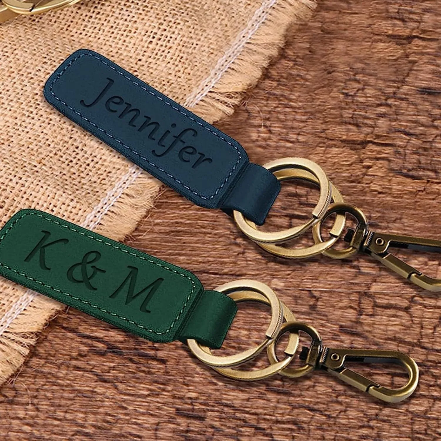 Personalized Leather Custom Keychain Engraved Name Keychain with Double Ring for Men and Women