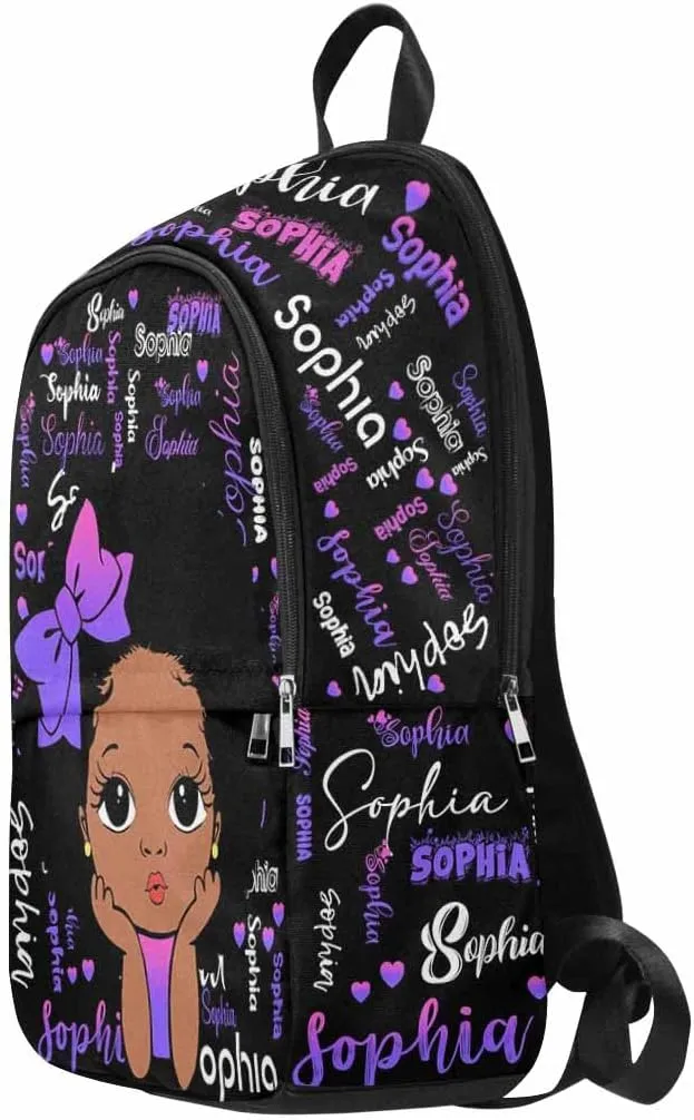 Personalized School Backpack with Name, Custom Purple Bow Tie Hearts Backpack Customized Shoulder Bag Casual Daypack Bag for Girls Daughter Niece