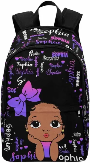 Personalized School Backpack with Name, Custom Purple Bow Tie Hearts Backpack Customized Shoulder Bag Casual Daypack Bag for Girls Daughter Niece