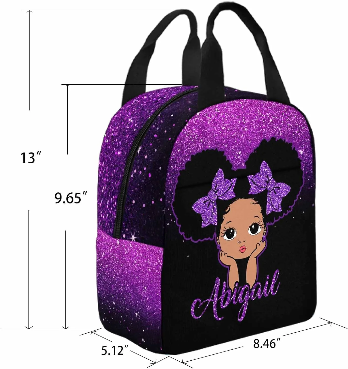 Personalized Schoolbag Set for Daughter from Mom, Custom Purple Glitter Shoulders Bag Customized Name Backpack Lunchbox Set Casual Daypack for Teenagers