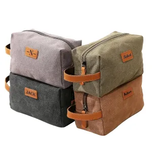 Personalized Toiletry Bag, Snirov Mens Toiletry Travel Bag Engraved Name Canvas Handcrafted Toiletry Bag for Husband Dad Boy Friend Fathers Day Gifts for Men