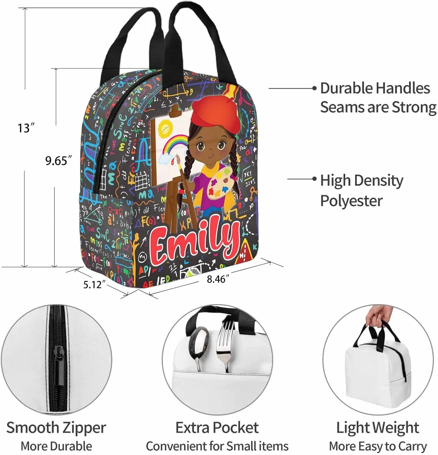 Personalized Unisex Backpack and Lunch Bag Set, Nylon Material, 11.8"L x 5.51"W x 17.72"H x 5.9"Hand Drop, Color017