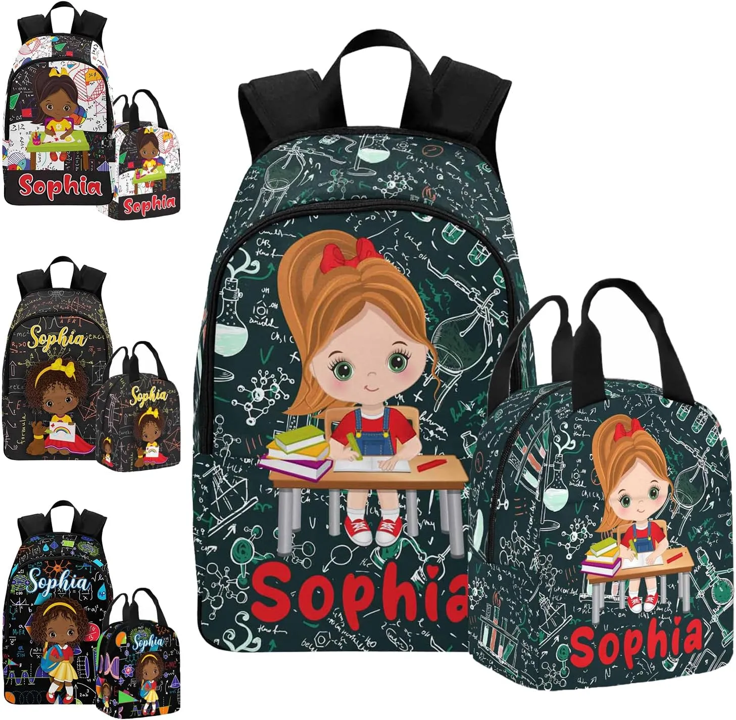 Personalized Unisex Backpack and Lunch Bag Set, Nylon Material, 11.8"L x 5.51"W x 17.72"H x 5.9"Hand Drop, Color017