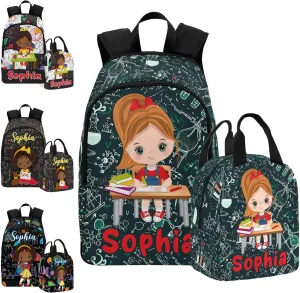 Personalized Unisex Backpack and Lunch Bag Set, Nylon Material, 11.8"L x 5.51"W x 17.72"H x 5.9"Hand Drop, Color017