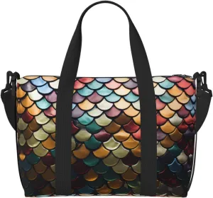 Phayah Colorful Scales Travel Duffel Bag Handbag Carry-On Luggage Bag Overnight Foldable Unisex Airline Travel Personal Items Bag