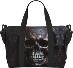 Phayah Copper-Colored Skull Travel Duffel Bag Handbag Carry-On Luggage Bag Overnight Foldable Unisex Airline Travel Personal Items Bag