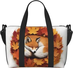 Phayah Fox Maple Leaf Nest Travel Duffel Bag Handbag Carry-On Luggage Bag Overnight Foldable Unisex Airline Travel Personal Items Bag