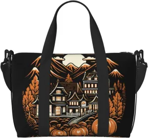 Phayah Halloween Village Crossbody Travel Bag Overnighter Duffel Bags Carry On Size Ideal For School Or Overnight Travel Bag