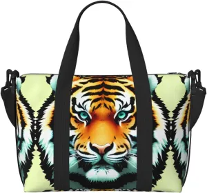 Phayah Little Fat Tiger Head Travel Duffel Bag Handbag Carry-On Luggage Bag Overnight Foldable Unisex Airline Travel Personal Items Bag