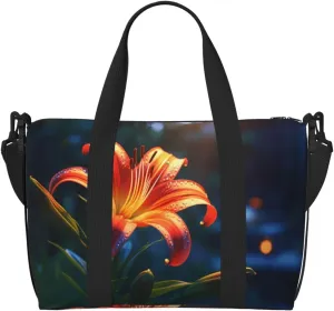 Phayah Orange Lily Travel Duffel Bag Handbag Carry-On Luggage Bag Overnight Foldable Unisex Airline Travel Personal Items Bag