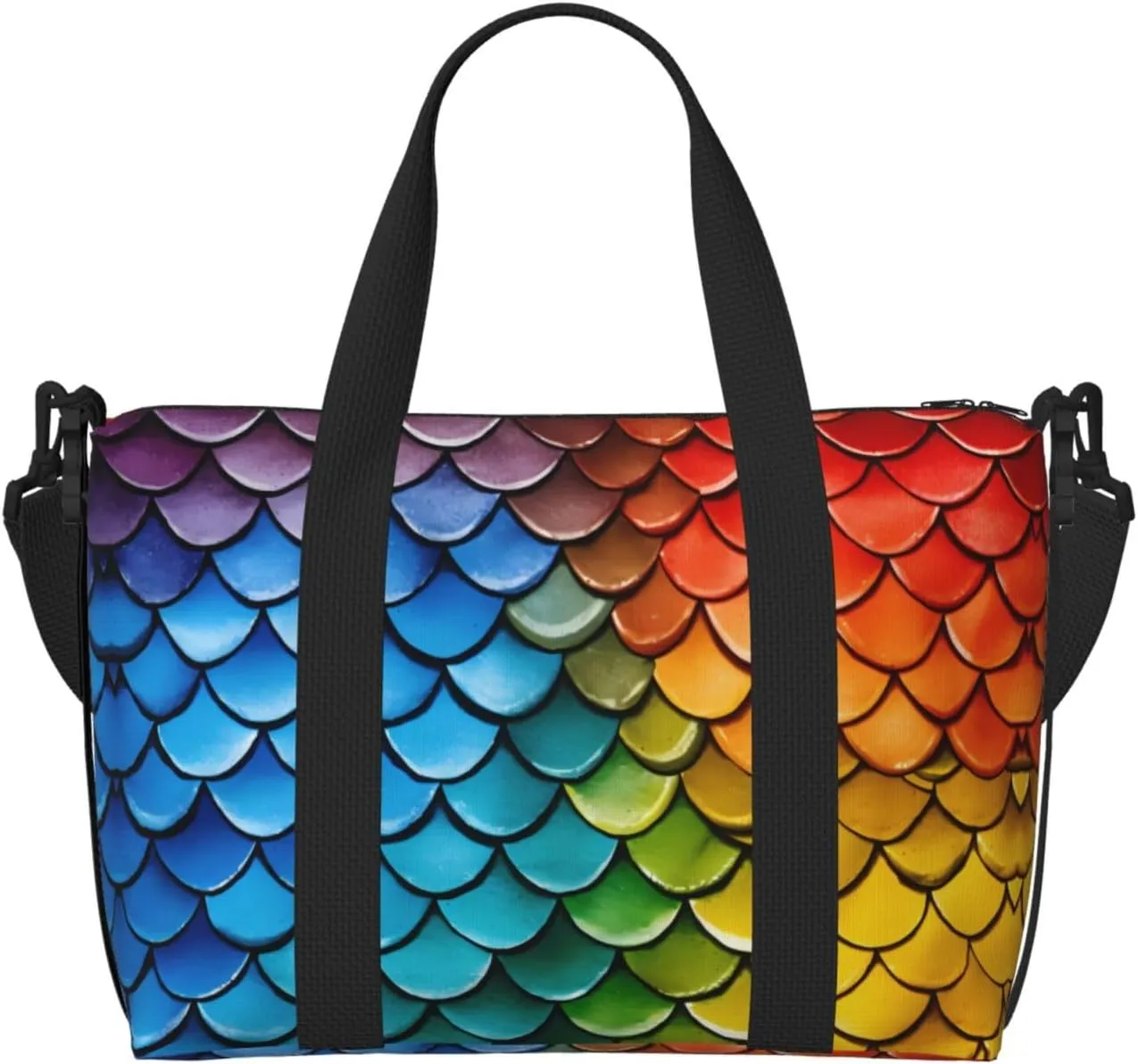 Phayah Yellow, Blue And Red Scales Travel Duffel Bag Handbag Carry-On Luggage Bag Overnight Foldable Unisex Airline Travel Personal Items Bag