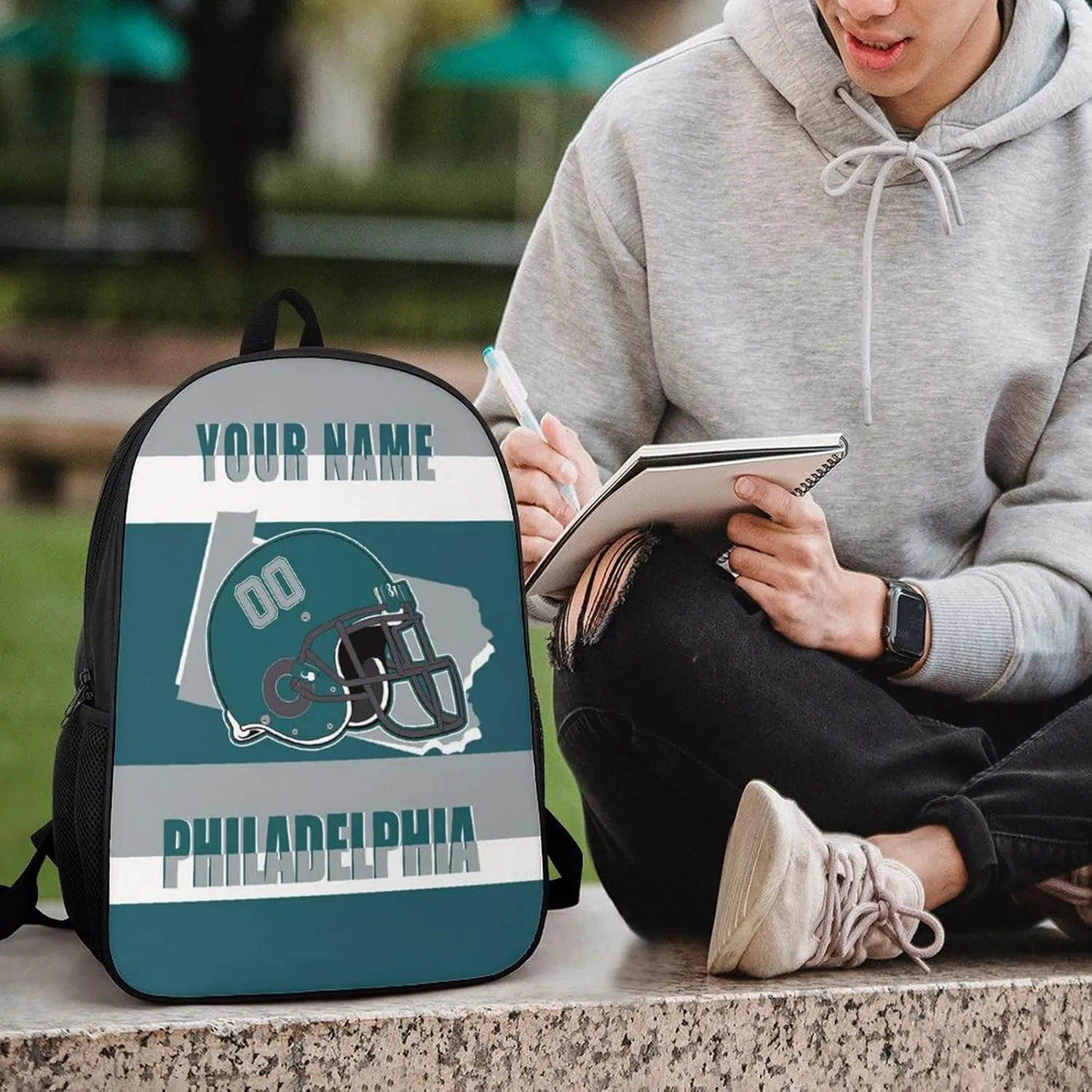 Philadelphia Backpack 17 Inch SchoolBag, Personalized Any Name Number High Capacity Laptop Bag Casual Daypack for Man/Woman/Girl/Boy