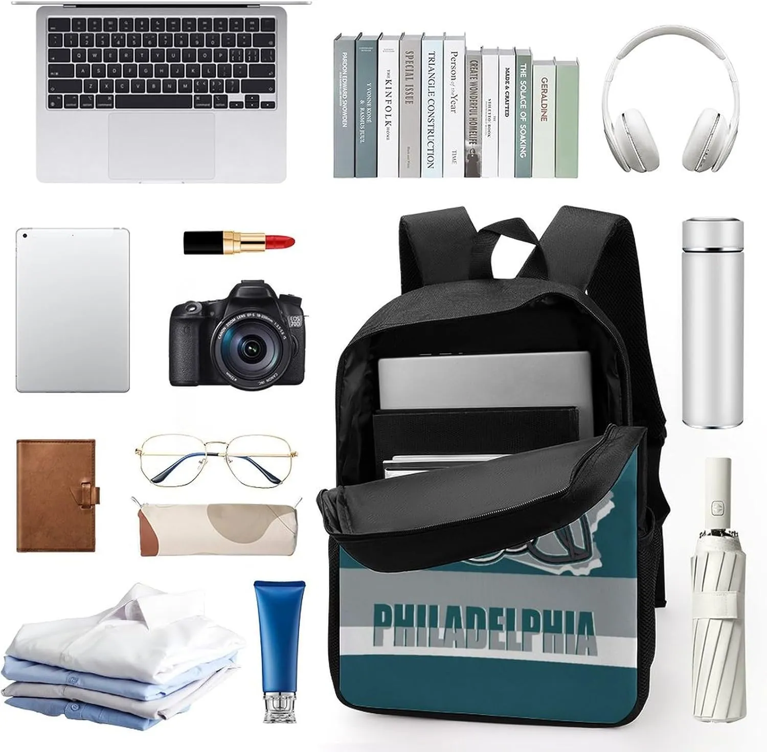 Philadelphia Backpack 17 Inch SchoolBag, Personalized Any Name Number High Capacity Laptop Bag Casual Daypack for Man/Woman/Girl/Boy