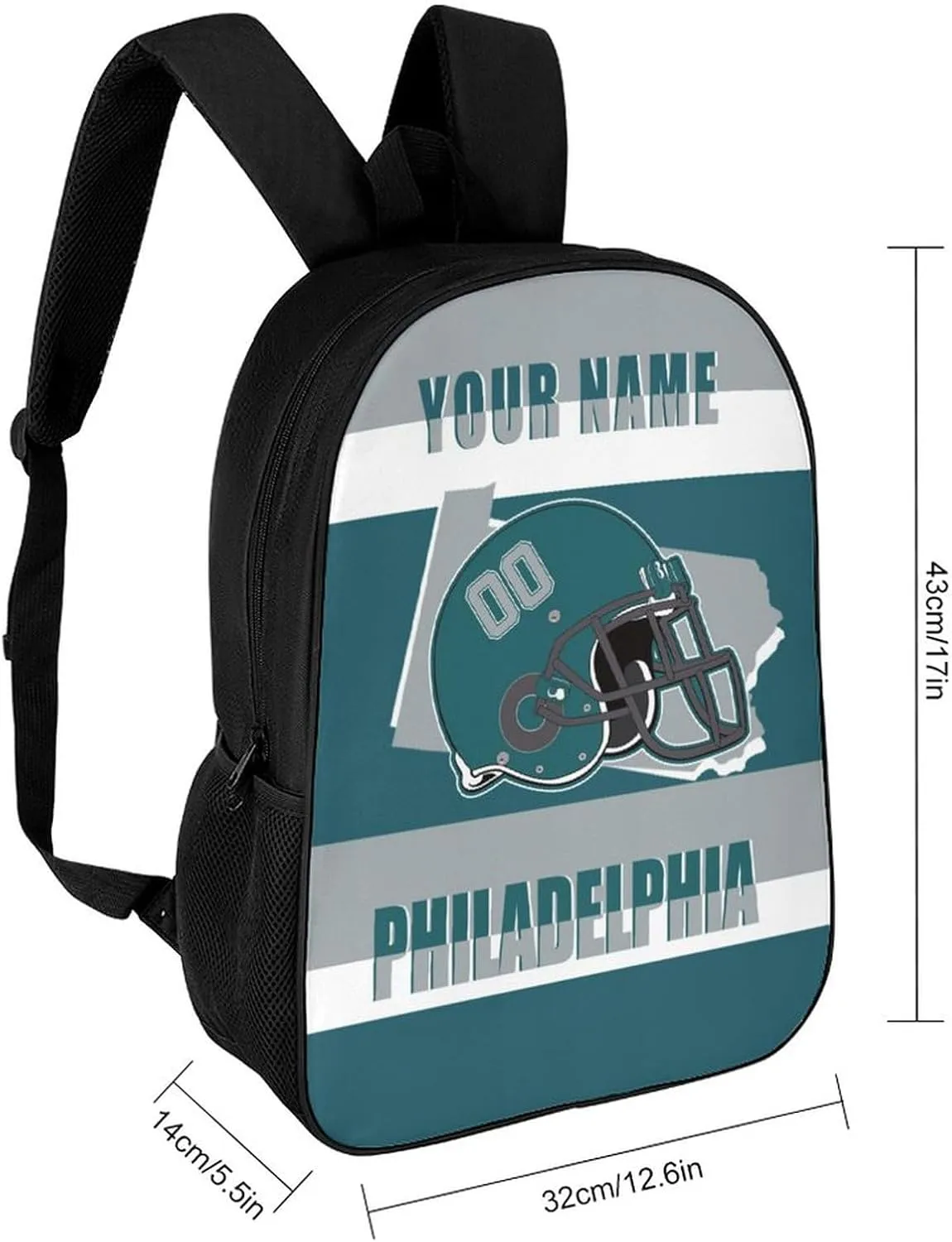 Philadelphia Backpack 17 Inch SchoolBag, Personalized Any Name Number High Capacity Laptop Bag Casual Daypack for Man/Woman/Girl/Boy