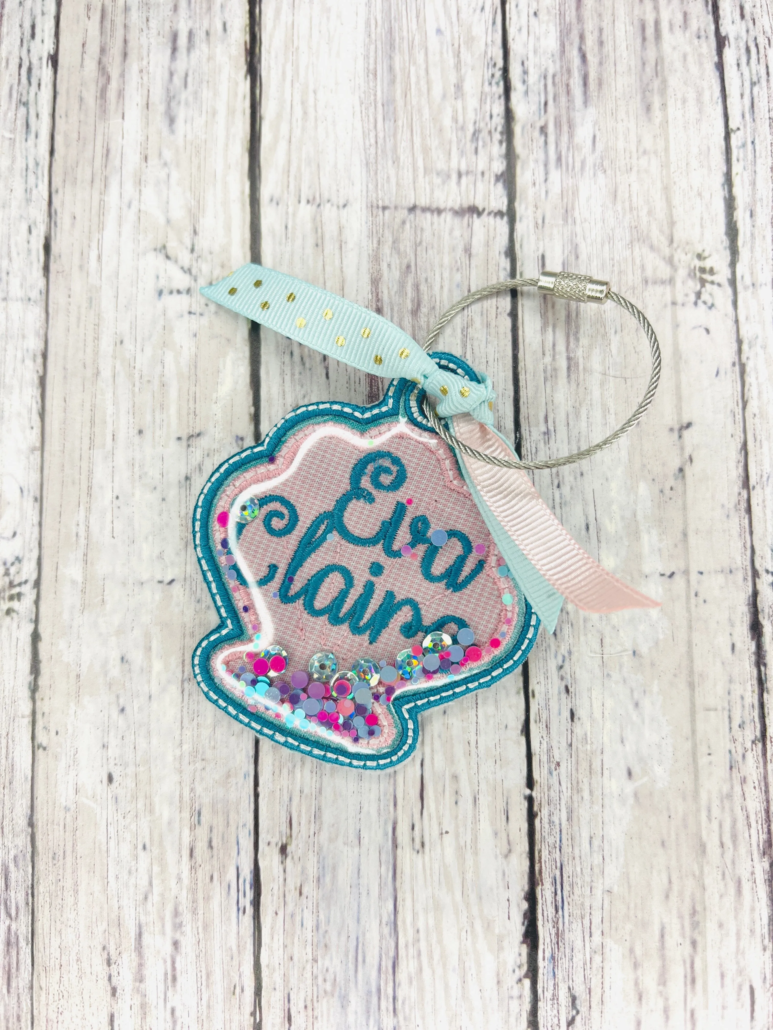 Pink and Blue Seashell Bag Tag Shaker