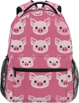 Pink Cartoon Pig Face Laptop Backpack Shoulder School Bag for Girls, Animal Water Resistant College Travel Computer Notebooks Computer Bag Daypack Bookbag for Kids Boys Women
